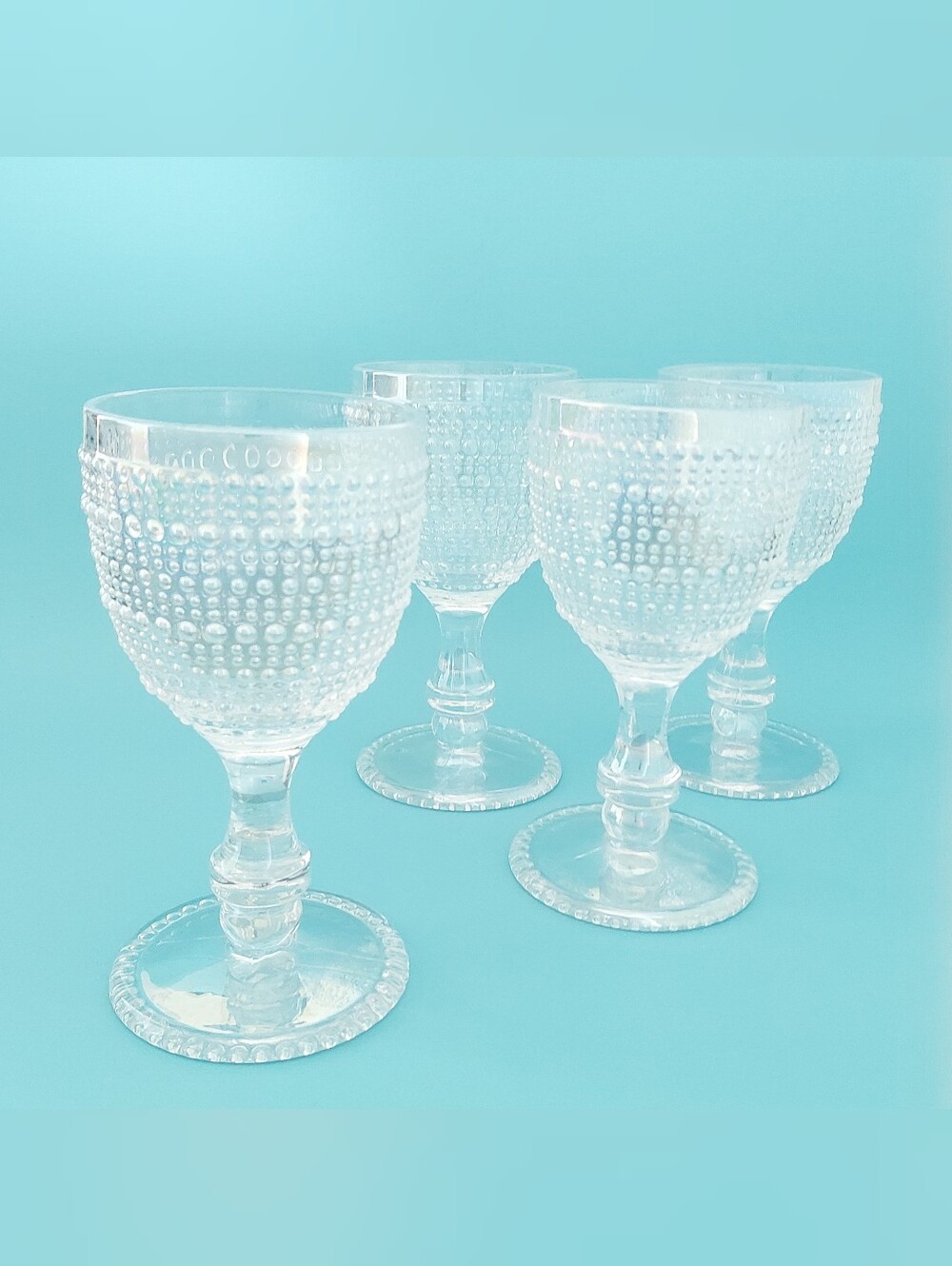 Godinger Lumina Clear Crystal Goblets Set of 4 Scandinavian Beaded Hobnail Wine